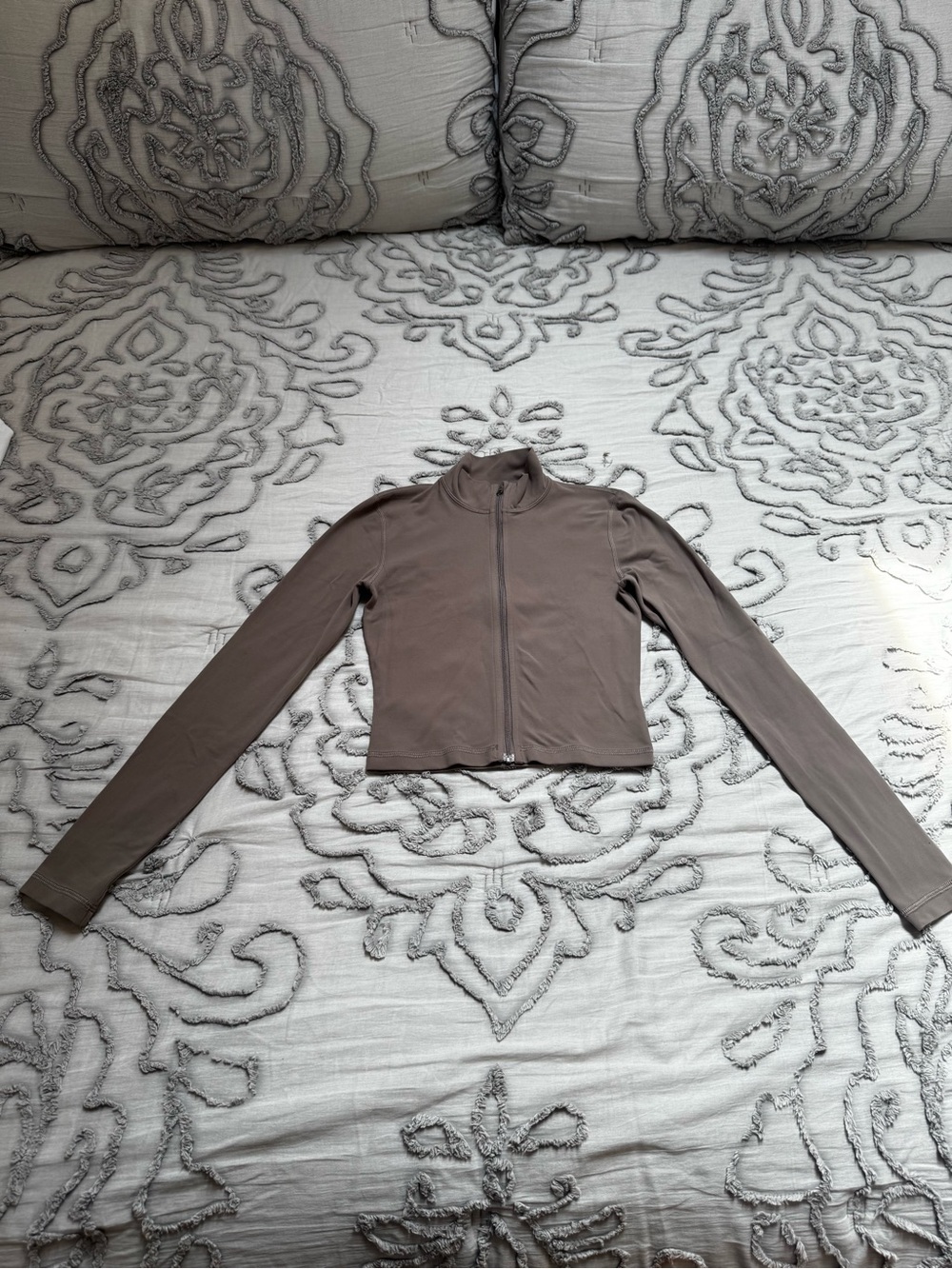 Aritzia Taupe Long-Sleeve Zip Crop Jacket